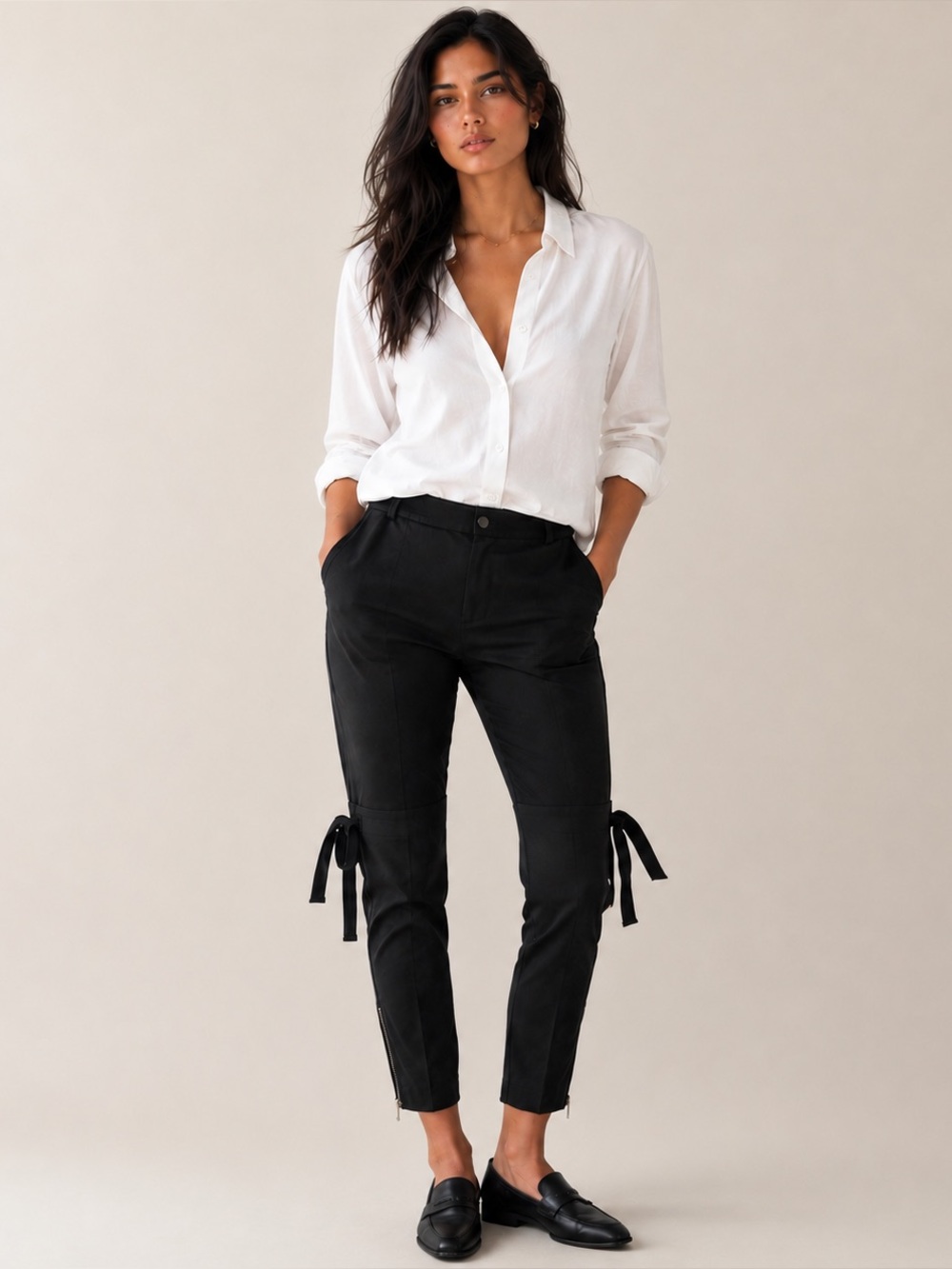 RED‎ Valentino women's ankle zip bow pants black tapered designer trousers 31x31